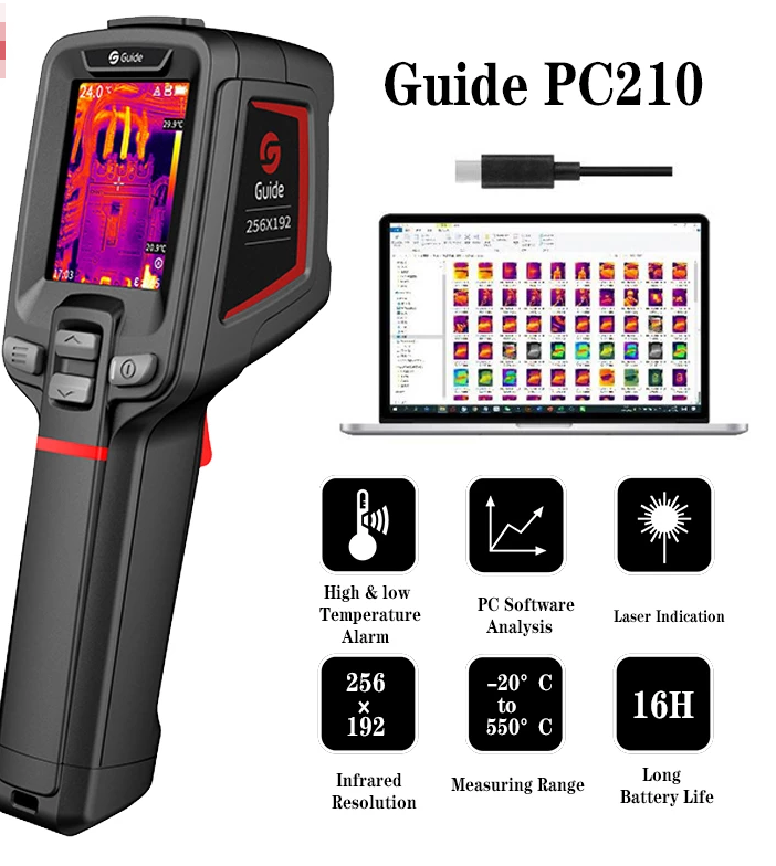 Guide PC210 Thermal Imaging Camera Infrared Resolution 256x192 Thermal Imager for Electronic Repair Search Heat Leakage Loss