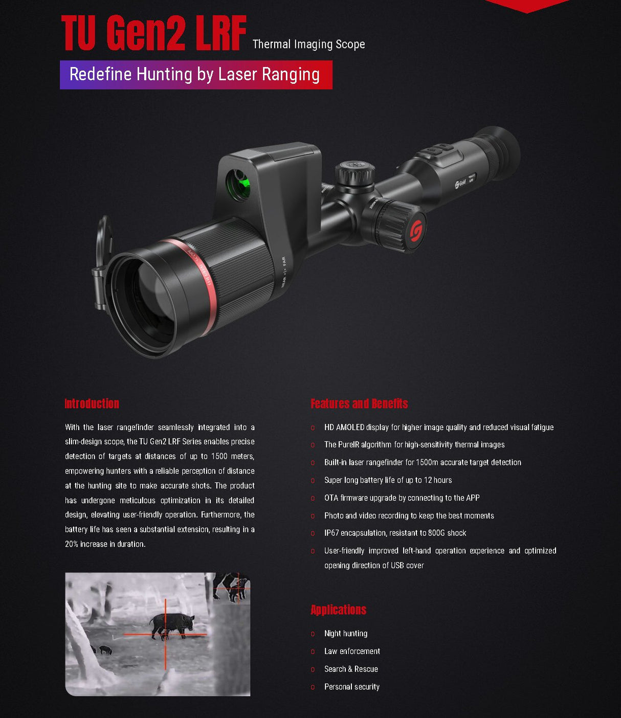 Guide Sensmart TU431 LRF TU451 LRF TU631 LRF TU651 LRF 400×300/640×48IR Thermal Imaging Scope Outdoor hunting 1000~2000m laser ranging 1440*1080 AMOLED display night vision